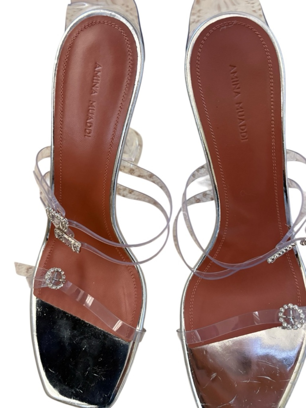 Amina Muaddi Made in Italy Robyn Transparent PVC Buckle-Embellished Sandals - Picture 12 of 15